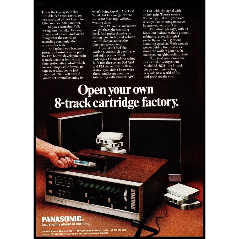 1970 Panasonic RS-820S 8 Track Stereo Receiver Vintage Print Ad Audiophile Art